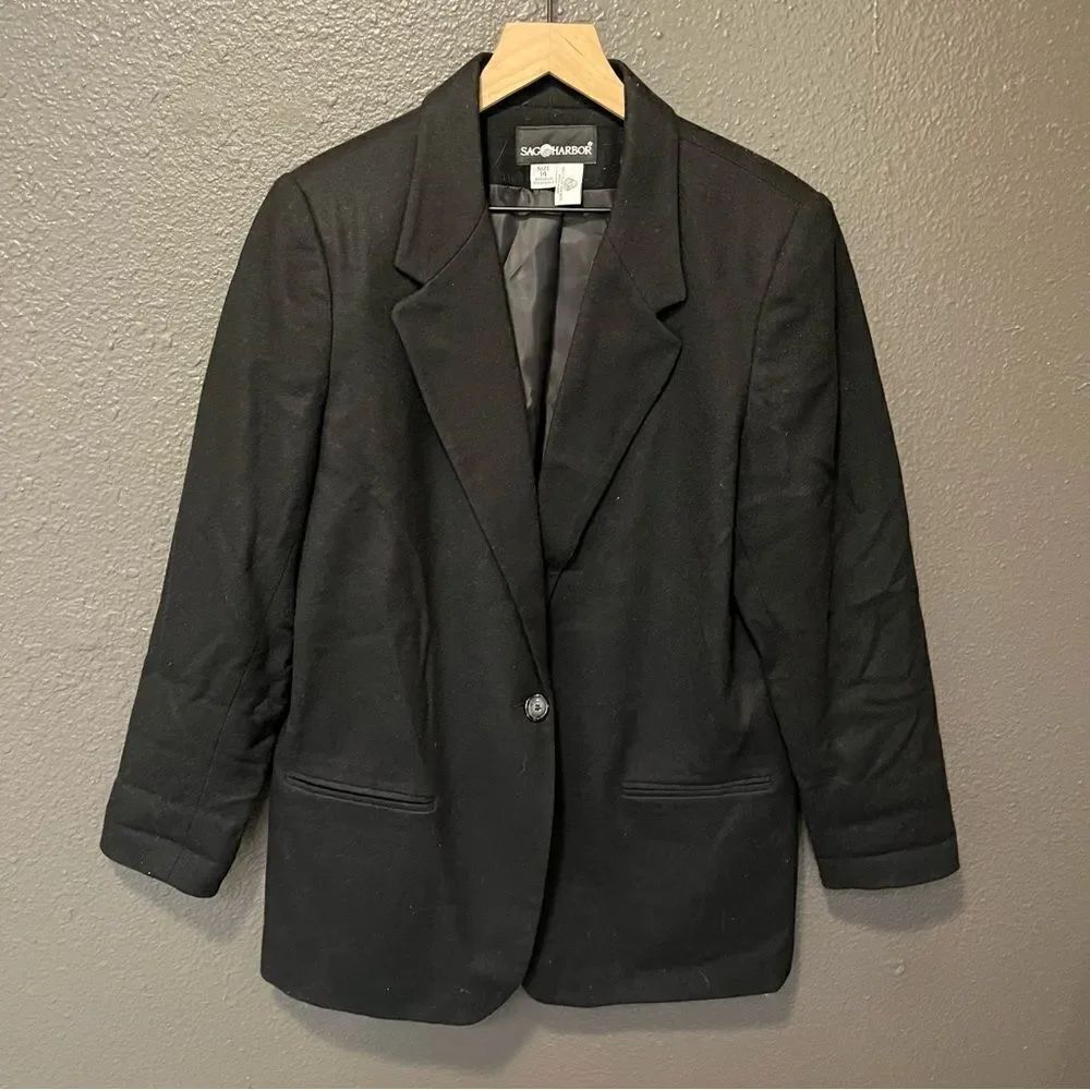 Vintage Sag Harbor Black 100% Pure New Wool Blazer 14